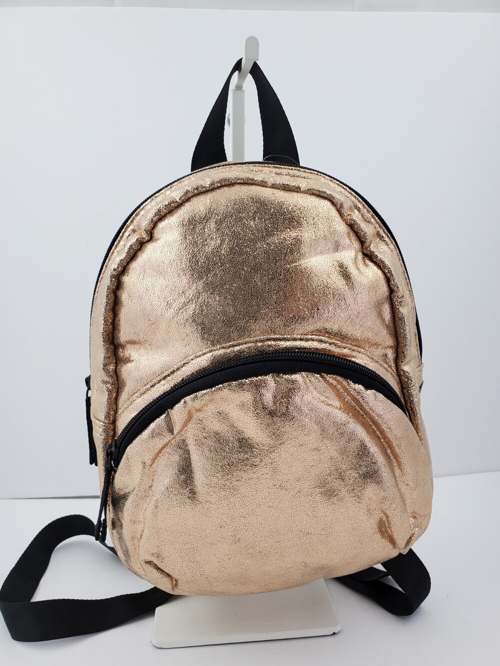 HOLLISTER WOMEN METALLIC GOLD FABRIC SMALL BACKPACK/BOOK BAG RARE USED Y2K